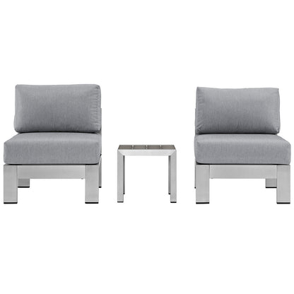 Shore 3 Piece Outdoor Patio Aluminum Sectional Sofa Set by Modway in Silver Gray