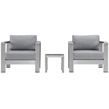Shore 3 Piece Outdoor Patio Aluminum Set by Modway in Silver Gray