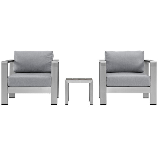 Shore 3 Piece Outdoor Patio Aluminum Set by Modway in Silver Gray