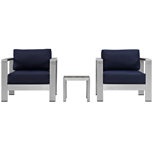 Shore 3 Piece Outdoor Patio Aluminum Set by Modway in Silver Navy