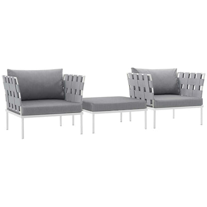 Harmony 3 Piece Outdoor Patio Aluminum Sectional Sofa Set by Modway in White Gray
