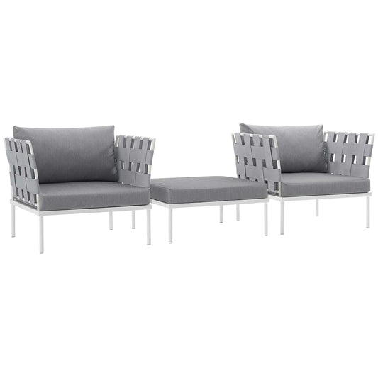 Harmony 3 Piece Outdoor Patio Aluminum Sectional Sofa Set by Modway in White Gray
