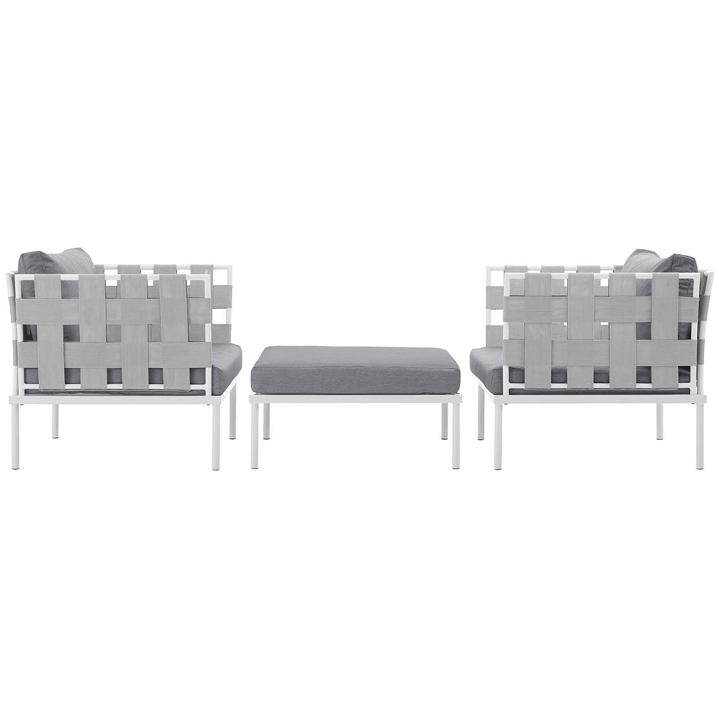 Harmony 3 Piece Outdoor Patio Aluminum Sectional Sofa Set by Modway in White Gray