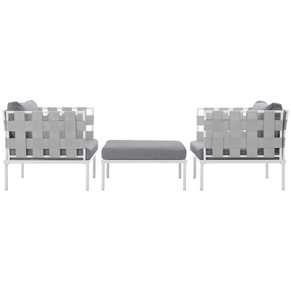 Harmony 3 Piece Outdoor Patio Aluminum Sectional Sofa Set by Modway in White Gray