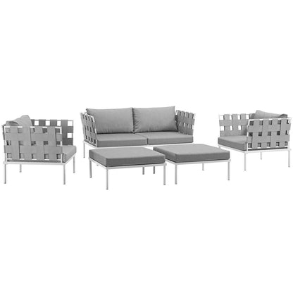 Harmony 5 Piece Outdoor Patio Aluminum Sectional Sofa Set by Modway in White Gray