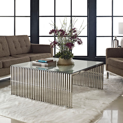 Lux Brushed Steel Coffee Table with tempered glass