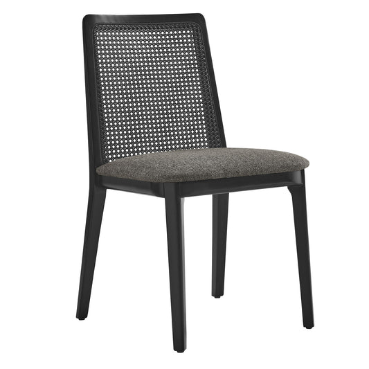 Monarch Wood and Rattan Dining Side Chair  in Black Black Gray