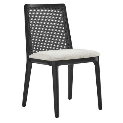 Monarch Wood and Rattan Dining Side Chair  in Black Black Heathered Weave Ivory