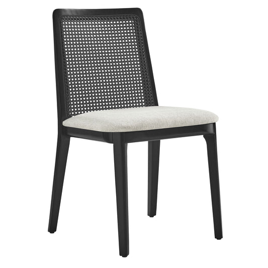 Monarch Wood and Rattan Dining Side Chair  in Black Black Heathered Weave Ivory