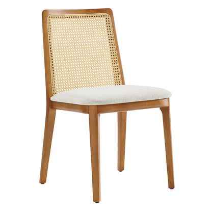 Monarch Wood and Rattan Dining Side Chair  in Honey Natural Heathered Weave Ivory