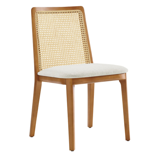 Monarch Wood and Rattan Dining Side Chair  in Honey Natural Heathered Weave Ivory