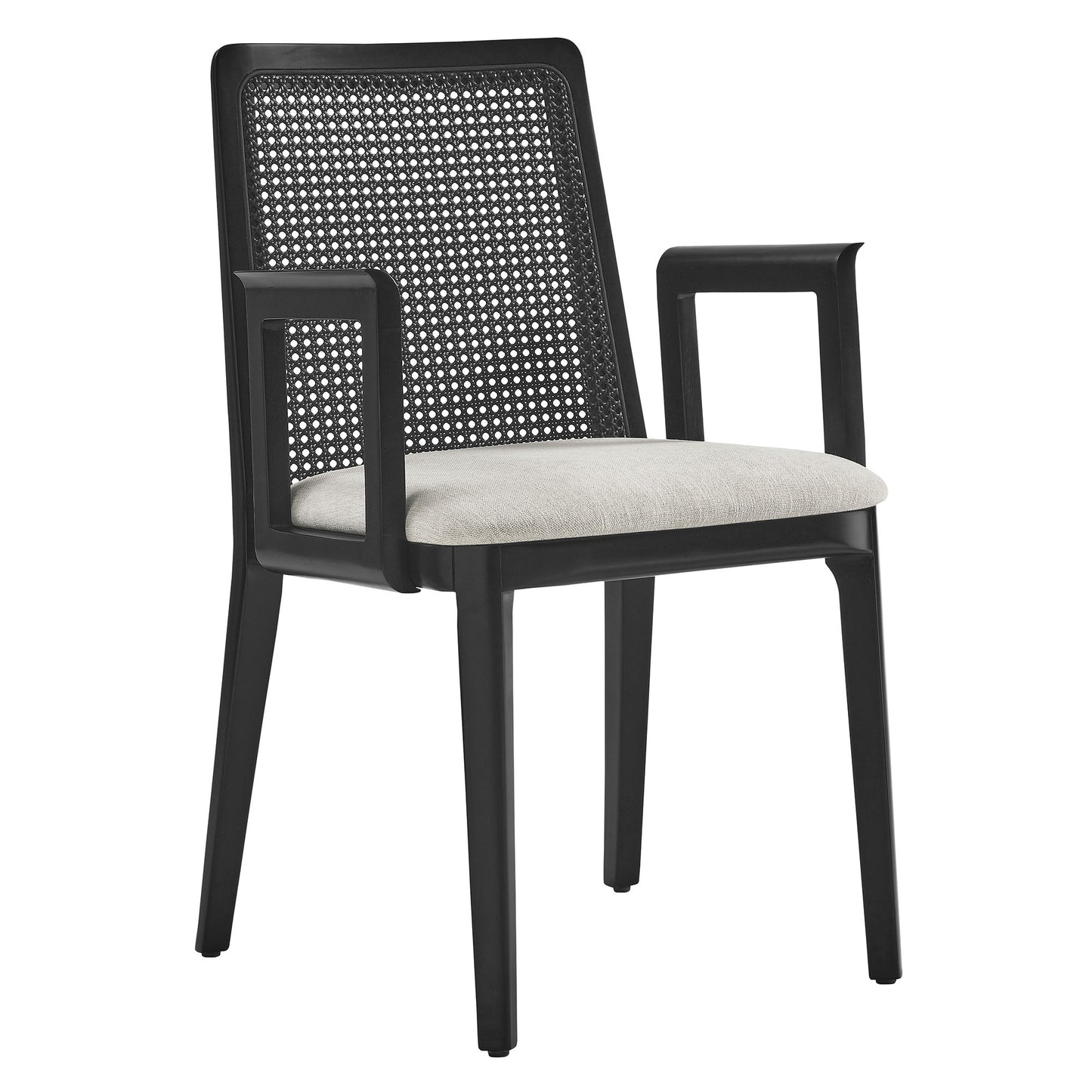Monarch Wood and Rattan Dining Armchair  in Black Black Heathered Weave Ivory
