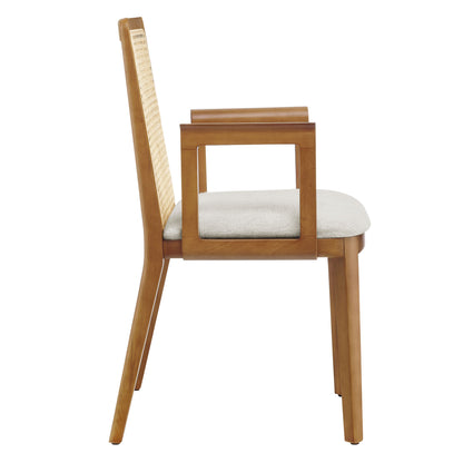 Monarch Wood and Rattan Dining Armchair  in Honey Natural Heathered Weave Ivory