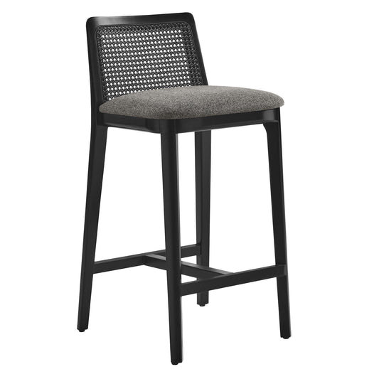 Monarch Wood and Rattan Counter Stool  in Black Black Gray