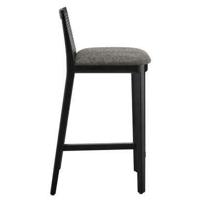 Monarch Wood and Rattan Counter Stool  in Black Black Gray