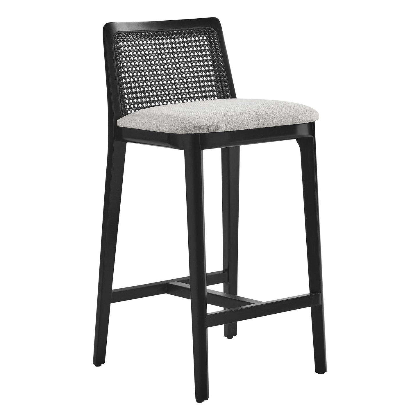 Monarch Wood and Rattan Counter Stool  in Black Black Heathered Weave Ivory