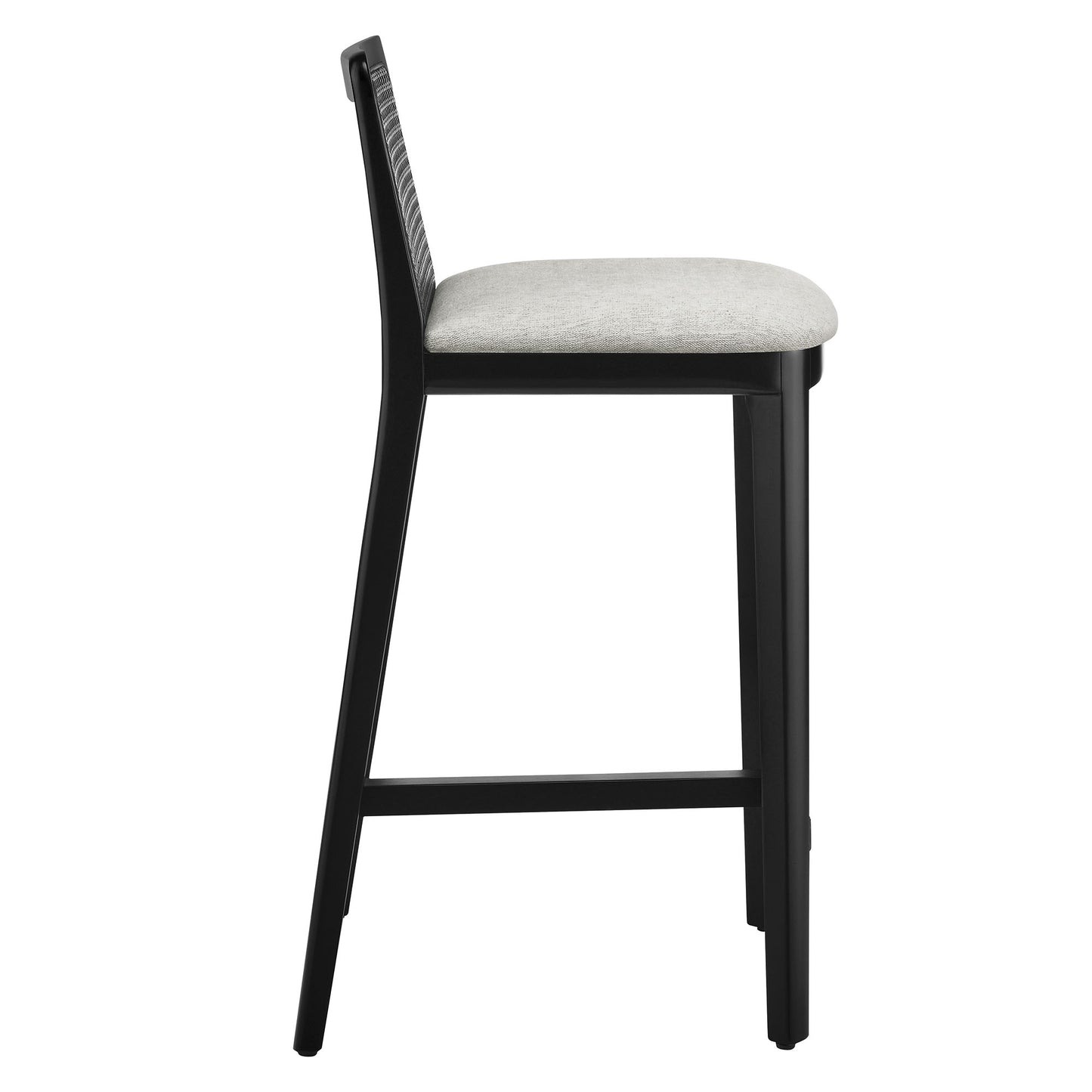 Monarch Wood and Rattan Counter Stool  in Black Black Heathered Weave Ivory