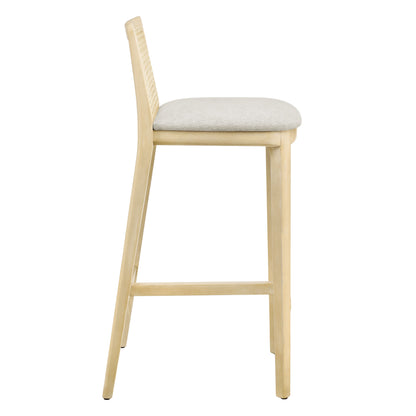 Monarch Wood and Rattan Bar Stool  in Antique White Natural Heathered Weave Ivory