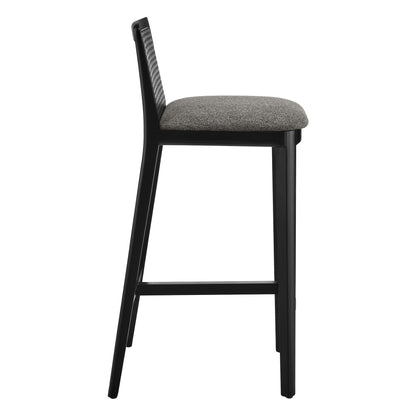 Monarch Wood and Rattan Bar Stool  in Black Black Gray
