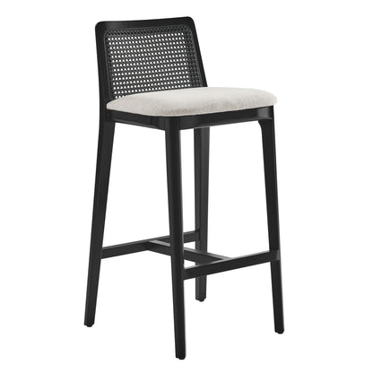 Monarch Wood and Rattan Bar Stool  in Black Black Heathered Weave Ivory