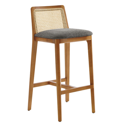Monarch Wood and Rattan Bar Stool  in Honey Natural Gray