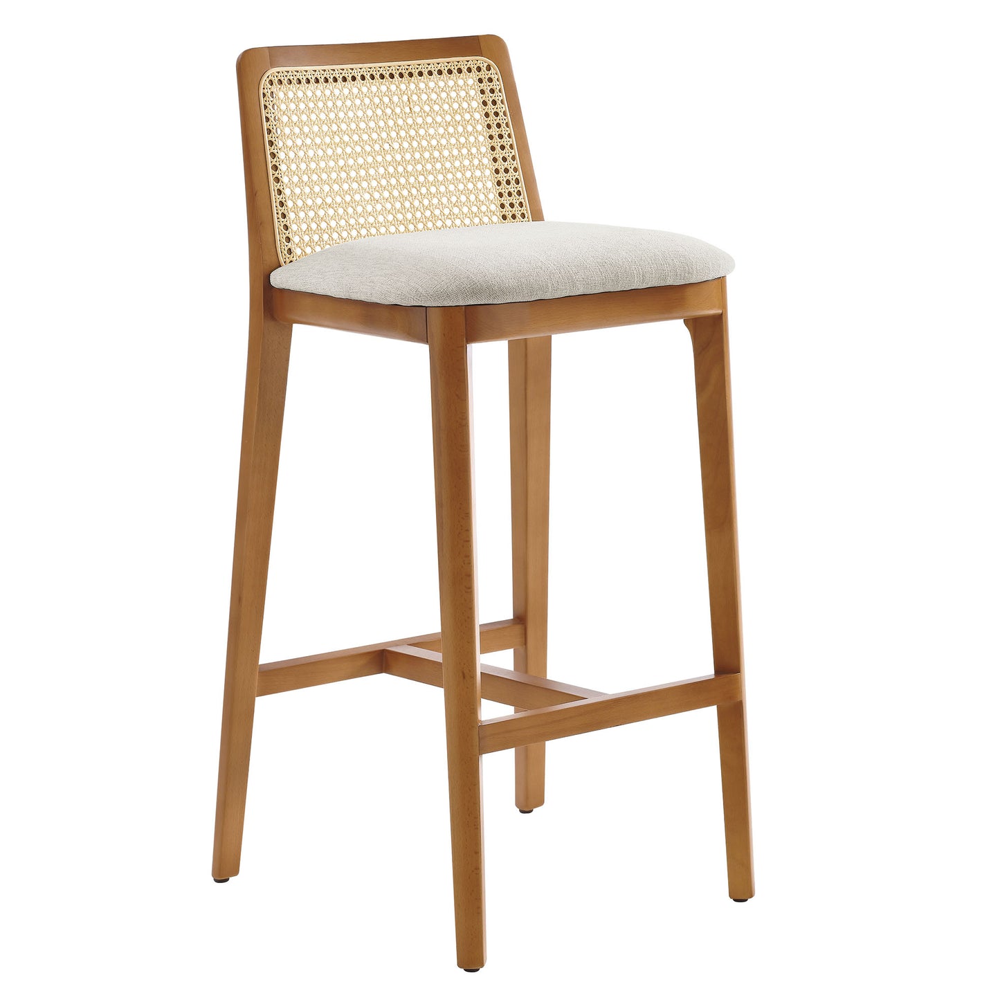 Monarch Wood and Rattan Bar Stool  in Honey Natural Heathered Weave Ivory