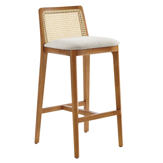 Monarch Wood and Rattan Bar Stool  in Honey Natural Heathered Weave Ivory