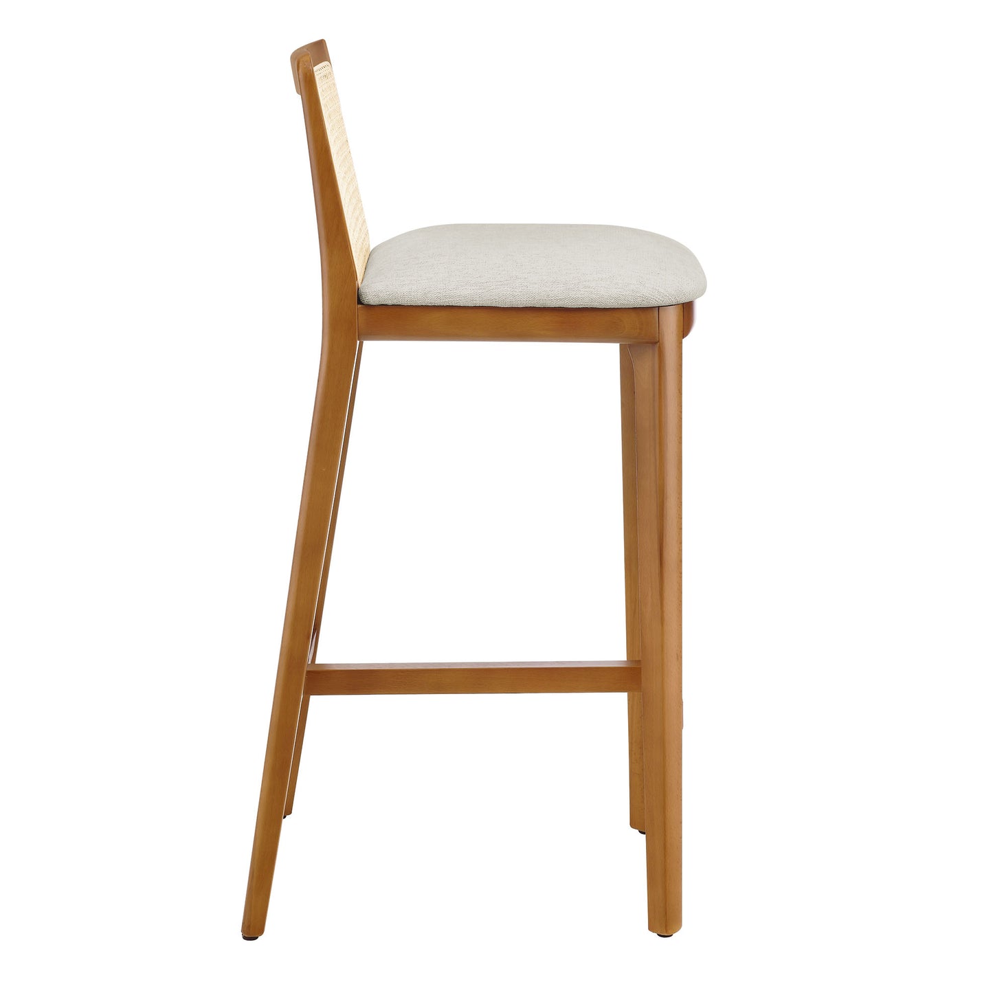 Monarch Wood and Rattan Bar Stool  in Honey Natural Heathered Weave Ivory