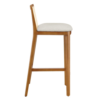 Monarch Wood and Rattan Bar Stool  in Honey Natural Heathered Weave Ivory
