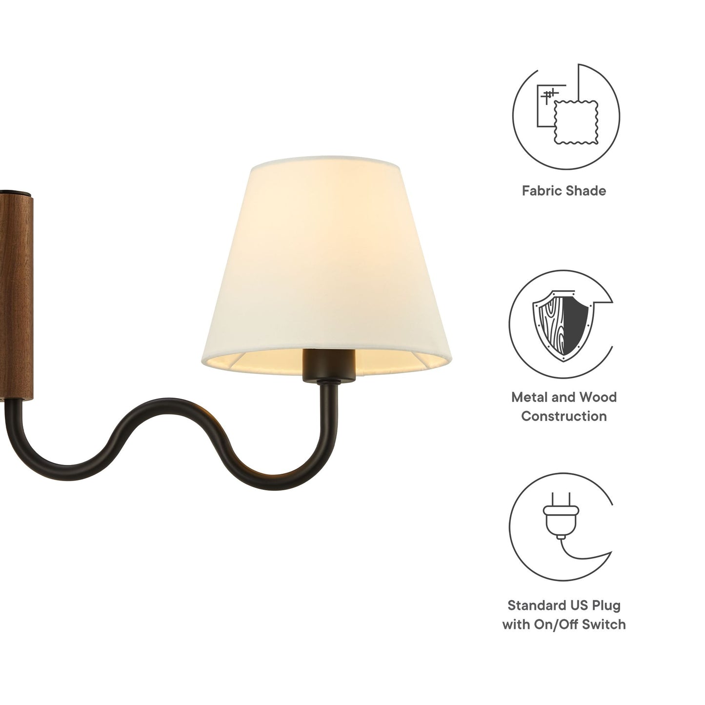 Sunlit Squiggle Arm Wall Sconce  in Walnut Black