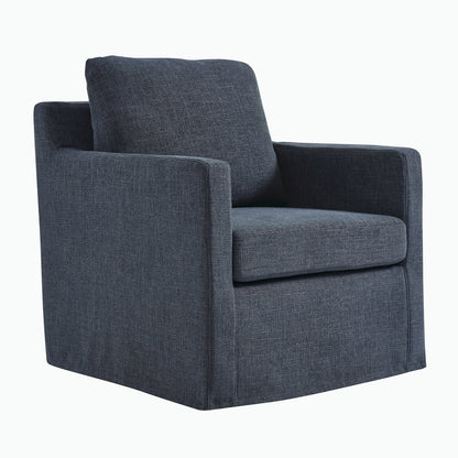 Serene Linen Slipcovered Swivel Armchair  in Slate Blue