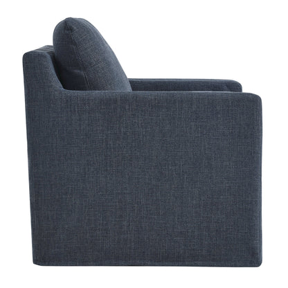 Serene Linen Slipcovered Swivel Armchair  in Slate Blue