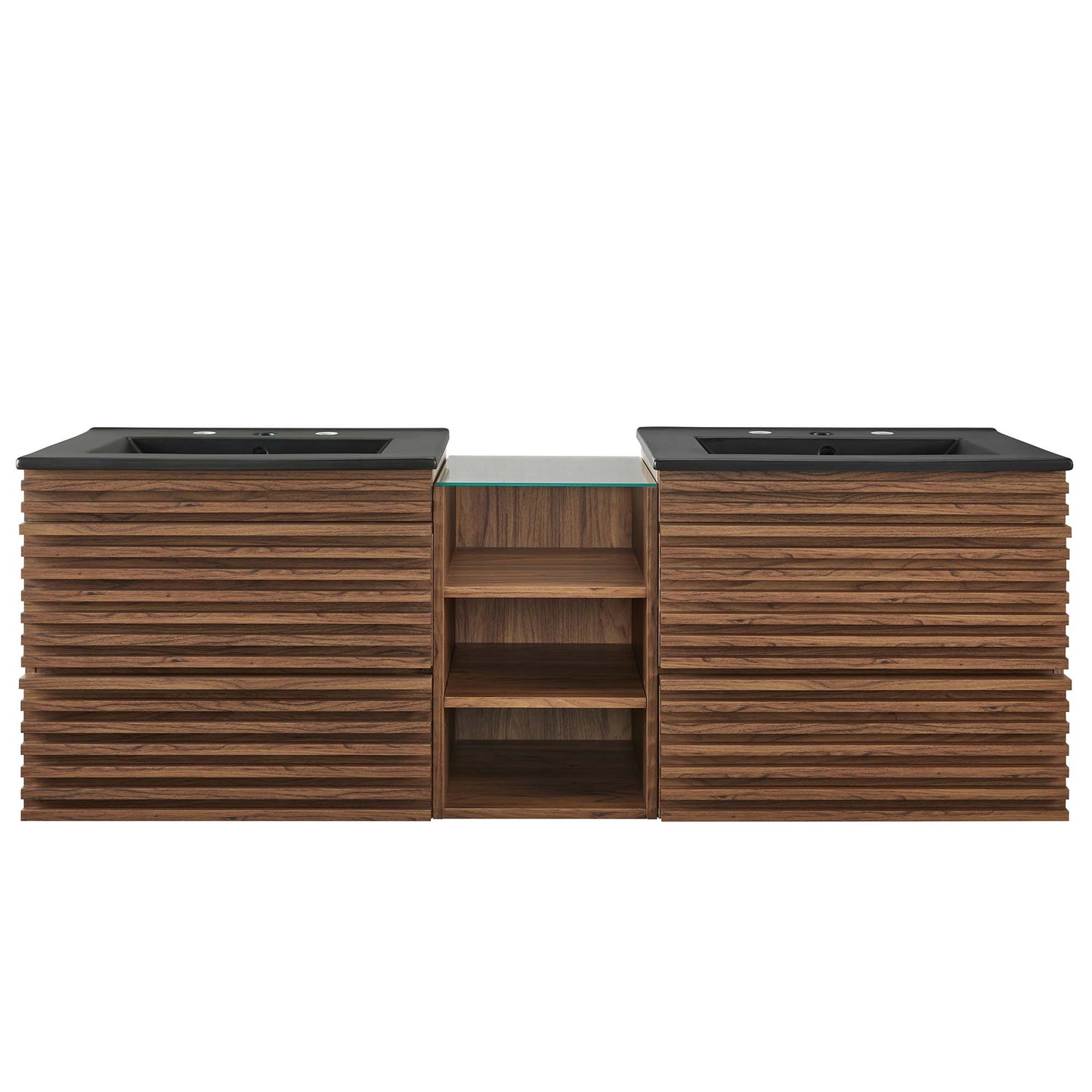 Render 62" Wall-Mount Double Sink Bathroom Vanity  in Walnut Black