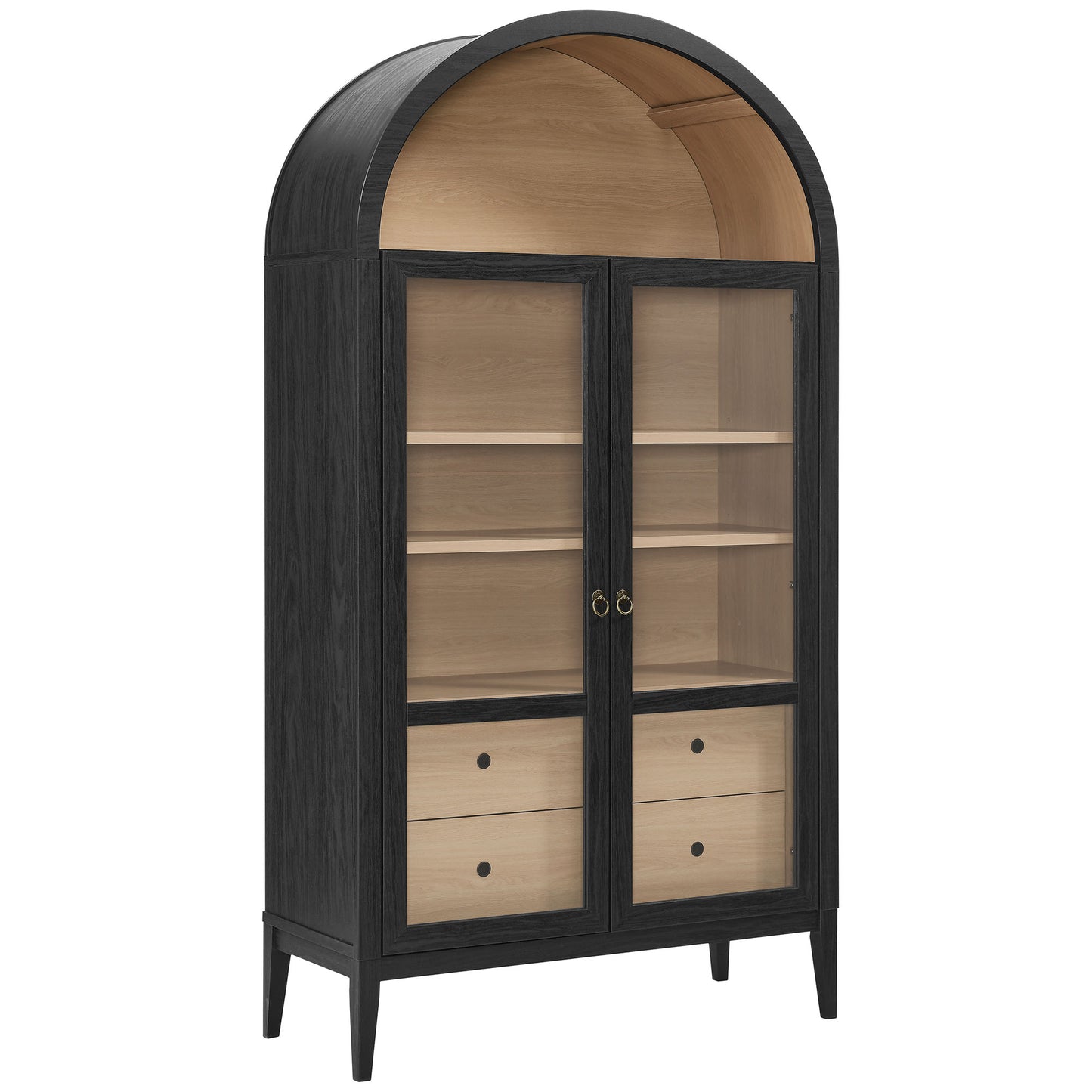 Nolan 74" Tall Wide Arched Storage Display Cabinet  in Black Oak
