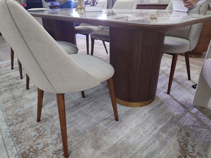 94" Ceramic stone top Dining Table With Walnut Flutted Base