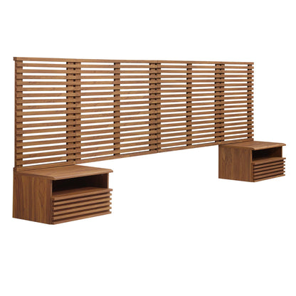 Render Wall Mount King Headboard and Modern Nightstands  in Walnut