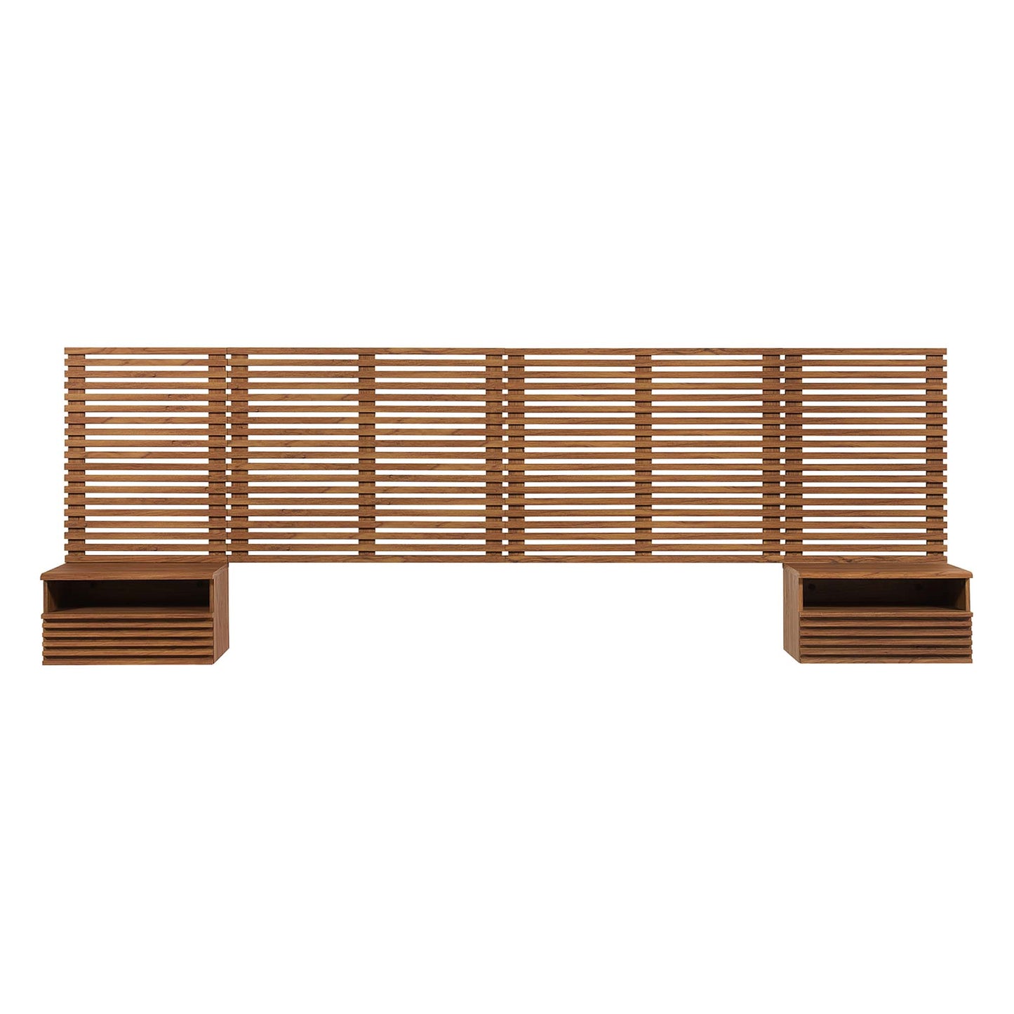 Render Wall Mount King Headboard and Modern Nightstands  in Walnut