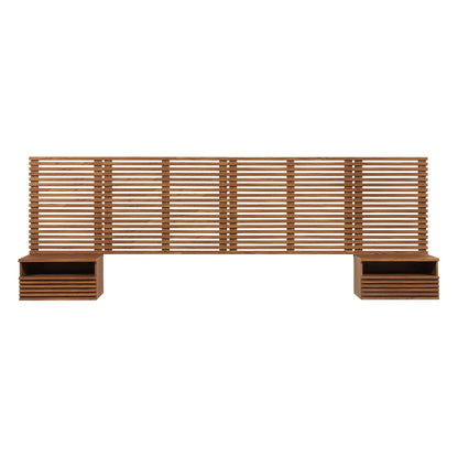 Render Wall Mount King Headboard and Modern Nightstands  in Walnut