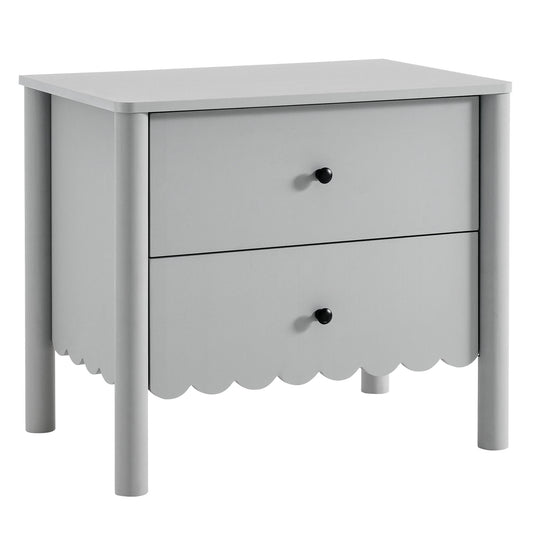 Emmeline Scalloped 2-Drawer Nightstand  in Light Gray