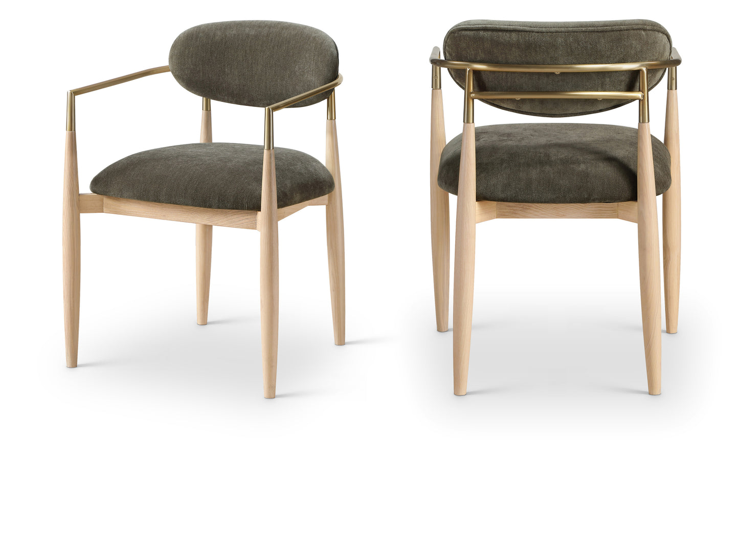 Panthere Premium Wood and Brass Dining Chair w/Performance Fabric