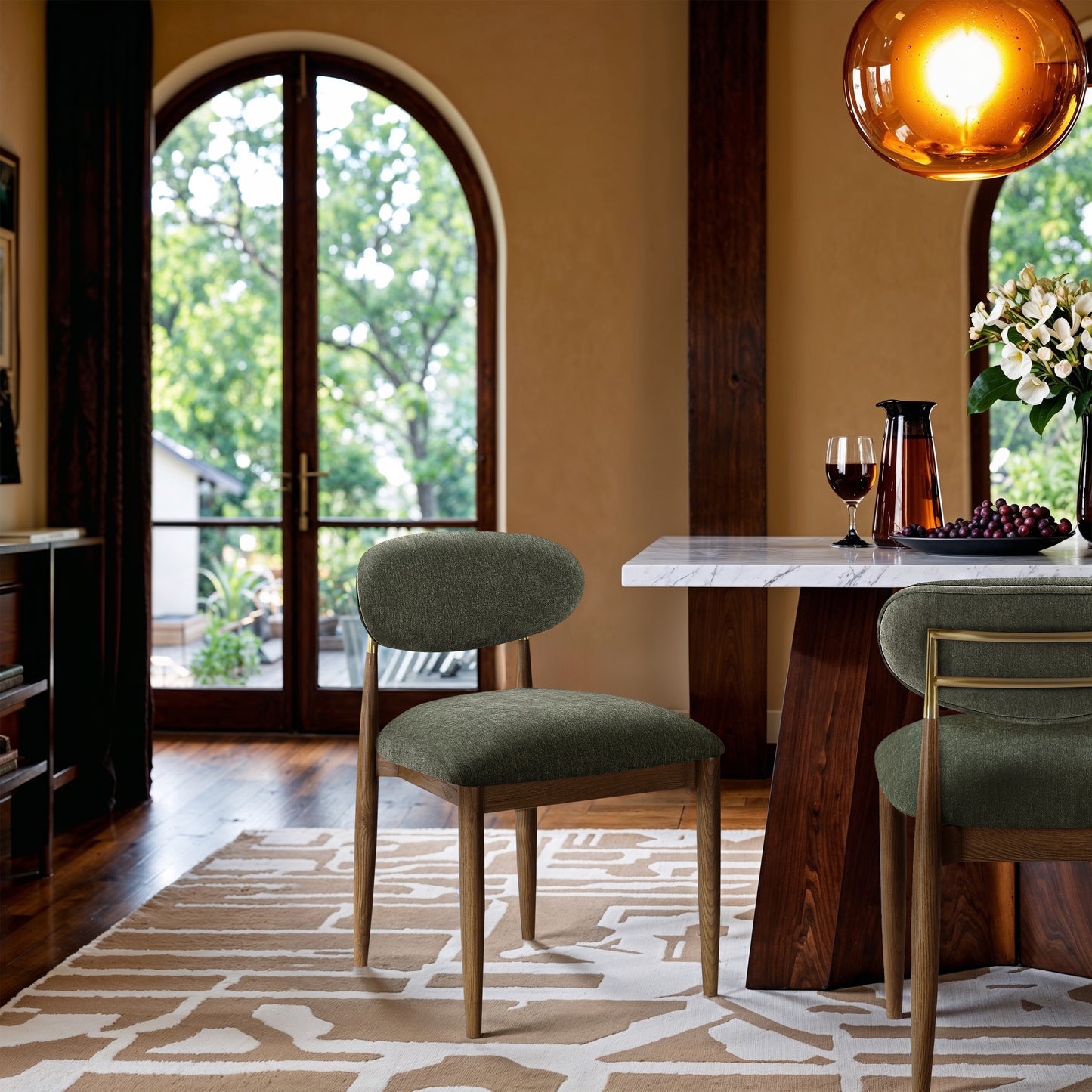Panthere Premium Wood and Brass Dining Chair w/Performance Fabric