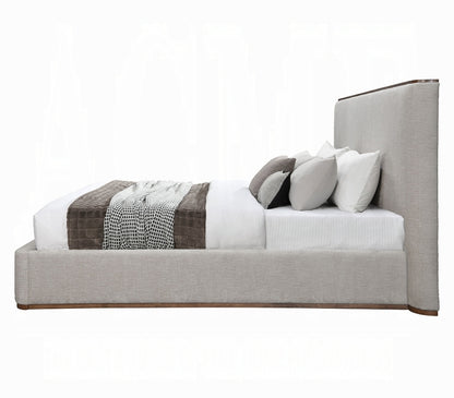 Gorgeous Fully upholstered King platform bed with wood accents - no box spring needed