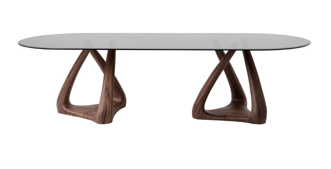 Modrest Christy - Mid-Century Modern Grey Glass + Walnut Oval Dining Table