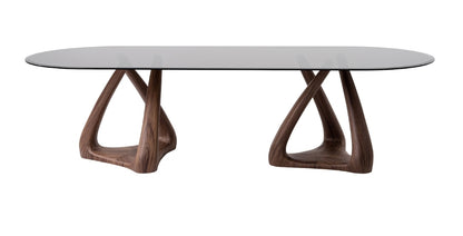 Modrest Christy - Mid-Century Modern Grey Glass + Walnut Oval Dining Table