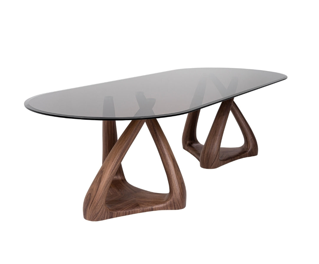 Modrest Christy - Mid-Century Modern Grey Glass + Walnut Oval Dining Table