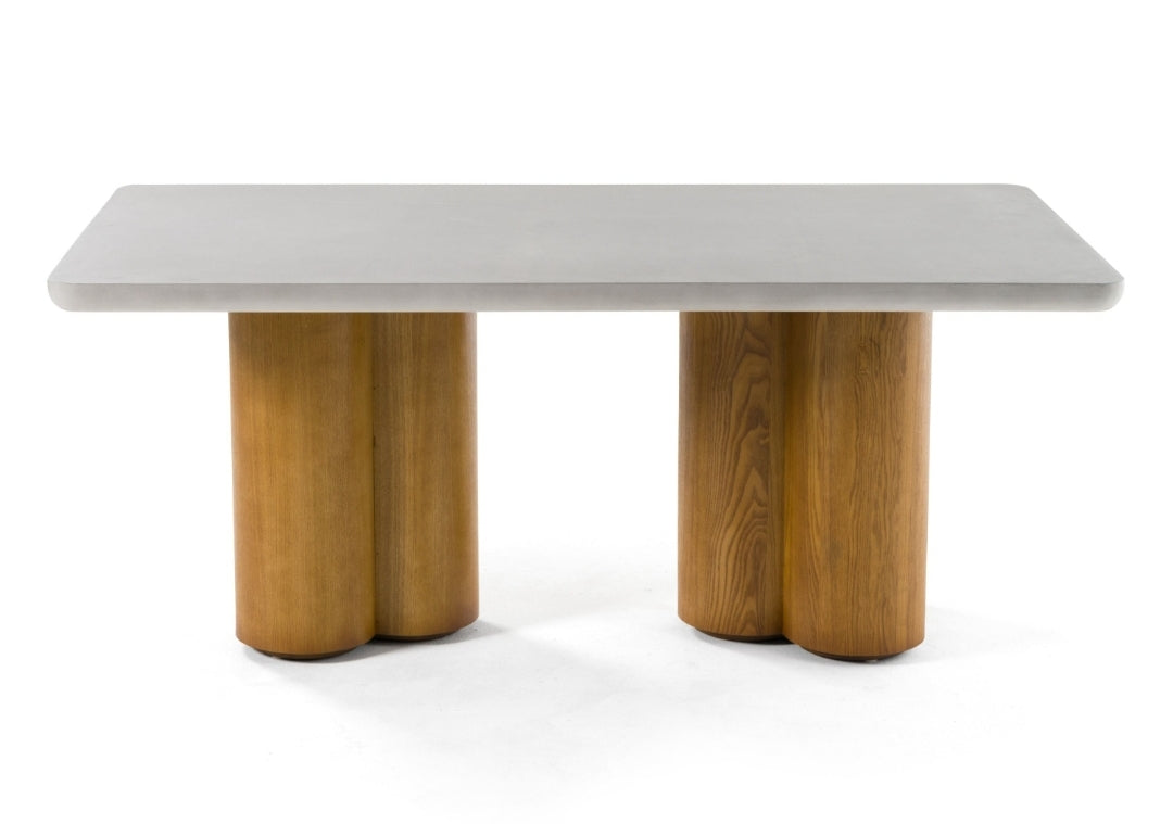 Modrest Bateman - Modern Faux Concrete + Walnut Dining Table