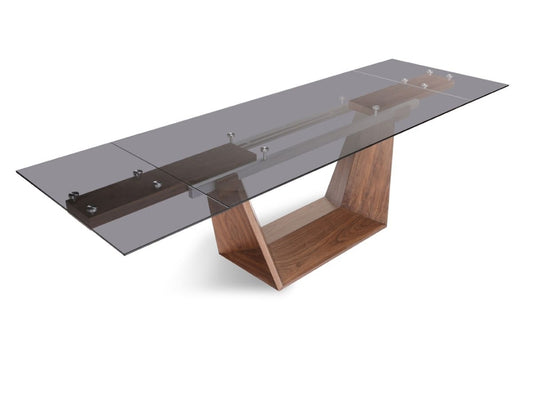 Modrest Babia Modern Smoked Glass & Walnut Extendable Dining Table