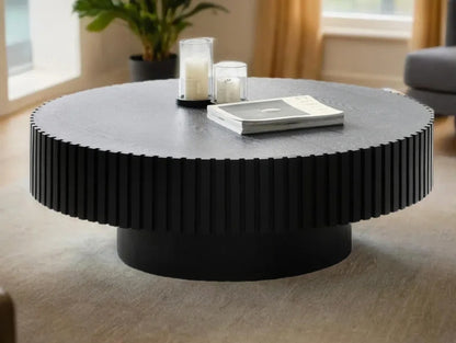 Modern Flutted Black Ash Large Round Coffee Table