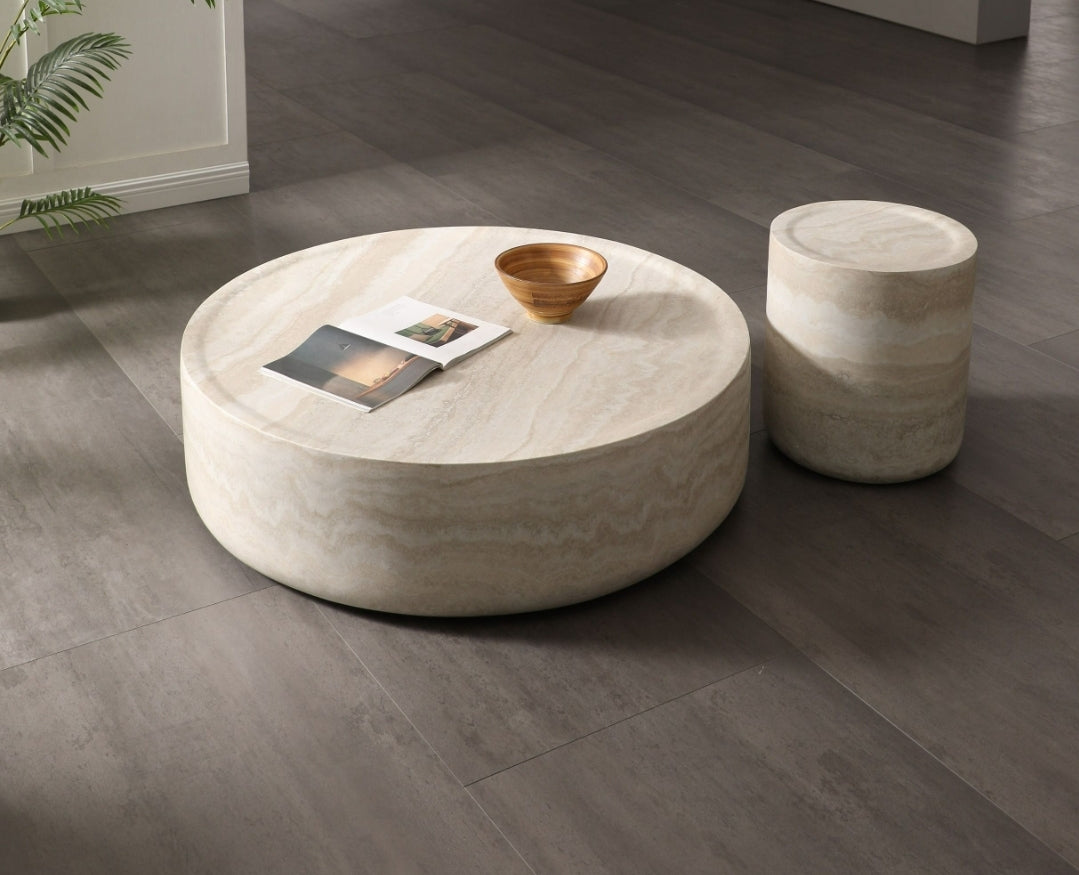 Modern Faux Travertine Round Coffee Table