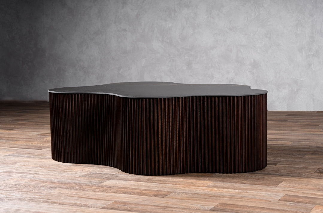 Modrest Ricko - Modern Black Ceramic + Smoked Ash Freeform Coffee Table